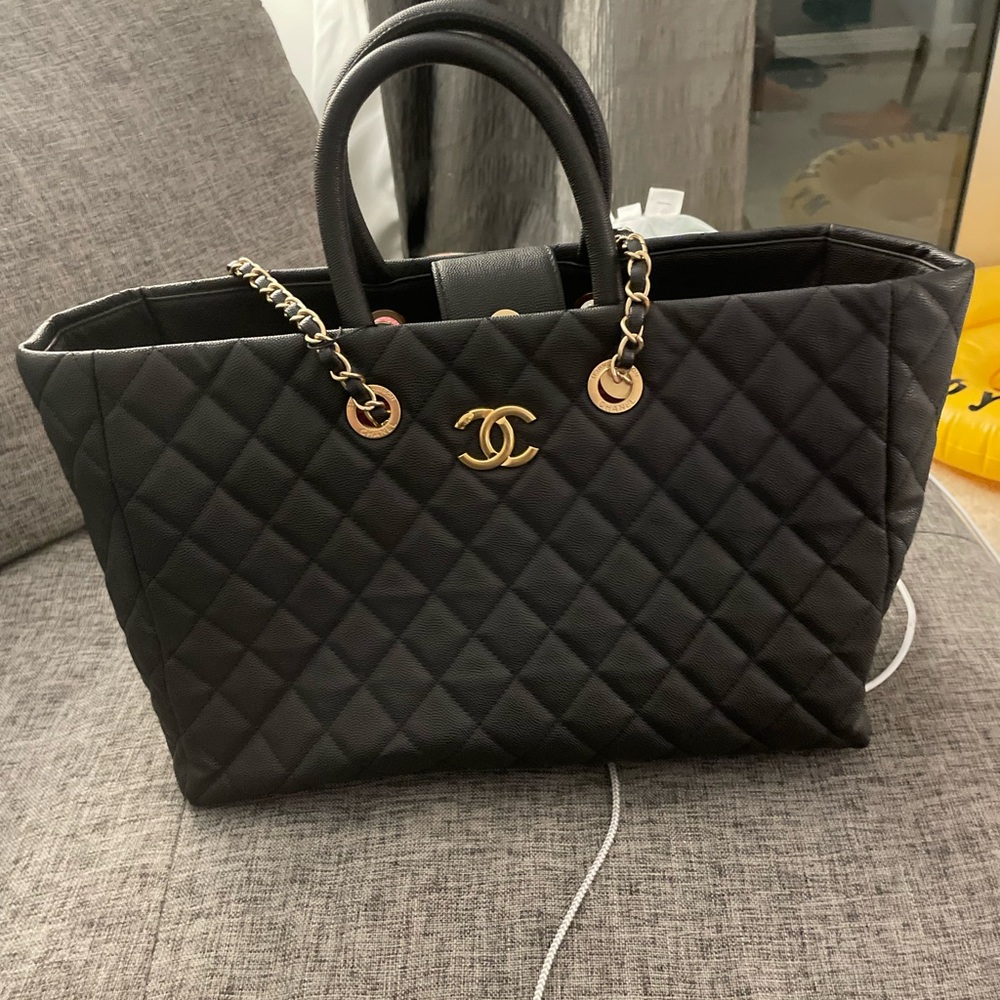 Chanel Black Quilted Tote with Gold Accents